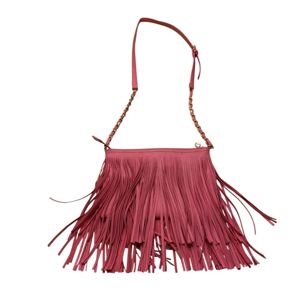 Fringed Soft Fucsia Pink Faux leather Shoulder Bag
